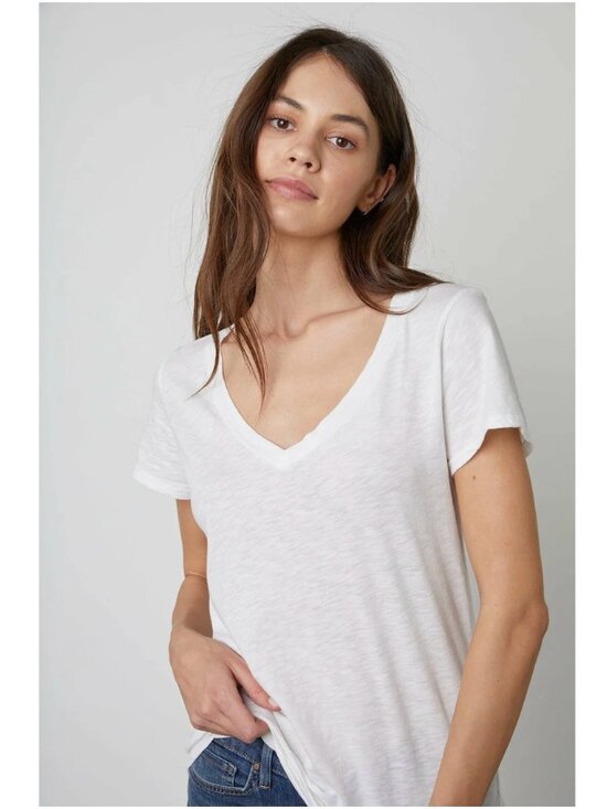 Velvet by Graham & Spencer Tops - Velvet by Graham & Spencer Lilith Cotton Slub V-Neck Tee | White